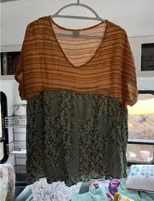 Women's Grace & Emma Tunic XL Orange Green Striped Floral