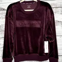 Calvin Klein CK  Velvet Logo Crew Neck Sweatshirt Maroon Med NWT