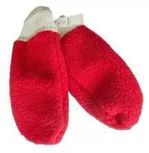 NEW Offline by Aerie GLOVES MITTENS Red Sherpa Fleece Cream Knit Adult One Size!