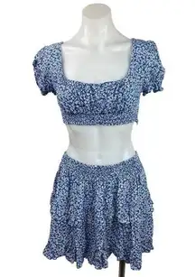 Princess Polly Meadow Blue Floral Print Two Piece Crop Top & Skirt Maching Set 8