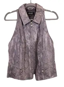 APART Womens‎ Leather Vest Size GB 16 Grey Brown Snakeskin Full Zip