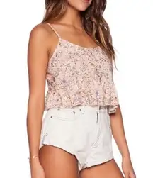 SOMEDAYS LOVIN STRETCH CROPPED FLORAL CAMISOLE BUTTON CROP TOP