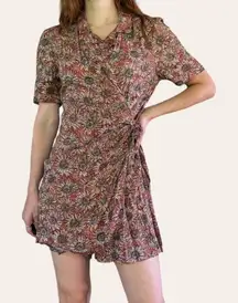 90s vintage boho sunflower wrap front short sleeve romper floral patterned skort Jamie Brooke small medium 