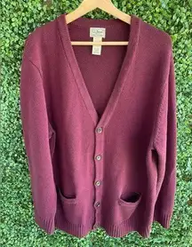 L.L. Bean | Long Sleeve V-Neck Button Down Warm & Cozy Cardigan | Burgundy | XL