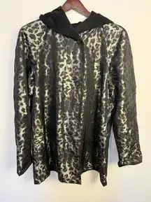 Dennis by Dennis‎ Basso Leopard Reversible Trench Coat Womens L Hood Mob Wife