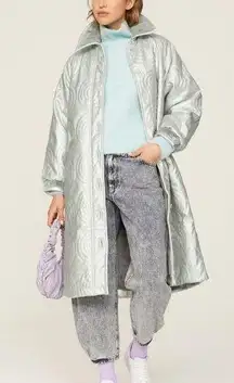 House Of Sunny The 60 Cosmo Chrome Coat Sz US 8 (UK 12) Oversized Silver Quilted