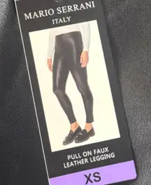 Women’s Mario Serrani Black Faux Leather Pull On Leggings Size XS NWT