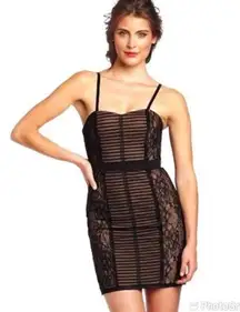 Strapless Bodycon Cocktail Dress Mini Corset Striped Black Size 6