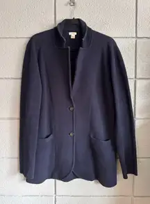 Women J.Crew Cotton Blend Navy Blue Knit Sweater Blazer  sz M Preppy Minimalist