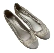 Rampage Floral Embroidered Sheer Mesh and Taupe Suede Ballet Flats Size 8.5