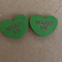 Valentine's Day Green Confetti Wood Conversation Heart Earrings 1 Set Hand Made