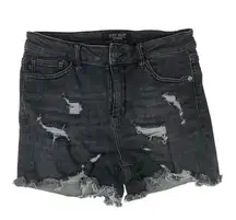 Judy Blue womens medium Black High-Waisted Jean Shorts distressed cut off raw