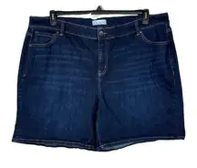 Lane Bryant SZ 22 Girlfriend Jean Shorts Mid-Rise Dark Wash Stretch Zip-Fly Blue