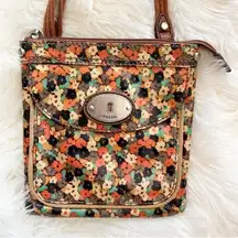 Fossil Key-Per  Vintage Purse Crossbody Coated Canvas Flowers Multicolor