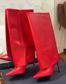 INC Boots Red Heeled Knee High 