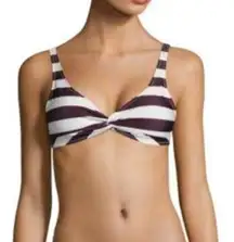 Jane Burgundy White Stripe Twist Front Bikini Top XS