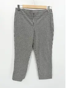 DKNY Pants 8 Black White Plaid Textured Cotton Side Zip Career Office Ankle Crop