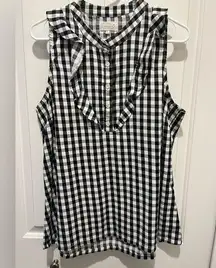 Mud Pie Black and White Ruffled Bib Collar Blouse EUC Sz L cute