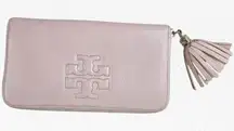 Tory Burch Amanda Blush Pink Tory Pink Pebbled Leather Zip Wallet with Tassel