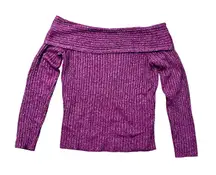 INC‎ International Concepts Purple Metallic Knit Off Shoulder Top M