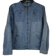 Vintage Y2K Denim Jacket with Zipper Pockets and Button Collar Grunge Moto 90s