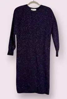 Vintage Paola Ferre Metallic Purple Black Long Sleeve Sweater Dress Medium