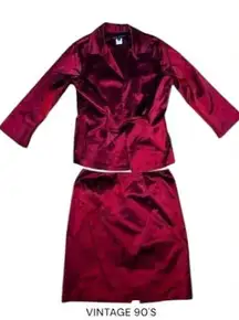 2 PC. VINTAGE‎ 90'S GIGI CLARK 100% SILK BURGUNDY RED SUIT SET S/M EUC