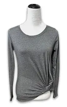 Fabletics Pullover Top Twisted Side Scoop Neckline Long Sleeve Heathered Gray XS