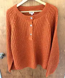 Bibi Better Than Ever Rust Loose Knit Henley Button Sweater. Size Large.