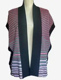 NWT Ming Wang Pink and Black Striped Side Buttoned Sweater Cardigan‎ Vest Sz M
