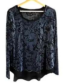 Simply Vera Wang Womens Whimsigoth Velvet Burnout Top Sz XL Blue Fairy Grunge