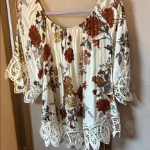 Love J Cream Floral Lace Blouse 1X
