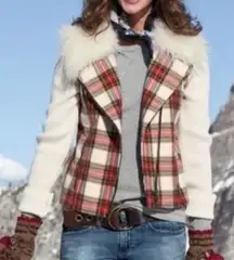 Sundance Tartan Plaid Moto Jacket With Removable Faux Fur Collar