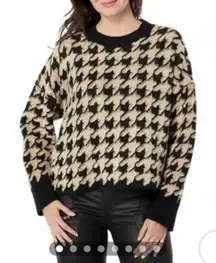 Max Studio Jacquard Houndstooth Medium Cropped Brown Black‎ Crewneck Sweater