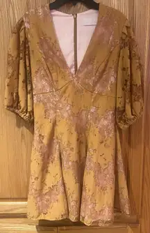 Keepsake the Label Lace Overlay‎ Mini Dress in Golden Yellow Brown Size Small