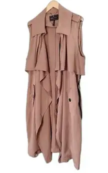 BCBGMaxAzria Brielle Sleeveless Belted Trench Coat Mocha Beige Womens Size Large