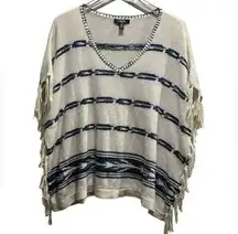 Chaps denim, Southwestern Boho Sleeved Poncho fringe sweater Size Medium