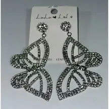 Lulu‎ Lala Green Rhinestone Butterfly Dangle Drop Earrings Nickel Lead Free NEW