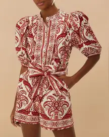 FARM RIO Off-White Tropical Cameo Organic Cotton Romper | M