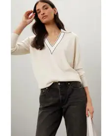 SANDRO Off-White Wool Knit Long Sleeve Retro Prep Alizia Sweater Size Small