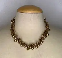 Premier Designs Gold/Bronze-Tone Beaded Clustered Bib Necklace w/Bracelet EUC