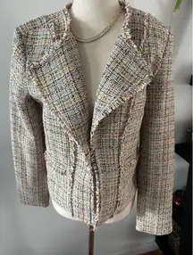 Loft Womens Tweed Blazer Size 2 Tweed Open Front Blazer Pink LongSleeve Jacket
