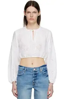 FRAME Long Sleeve Eyelet Crop Top White XS NWOT