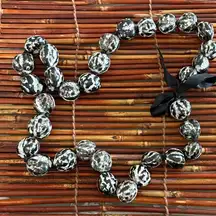 Kukui Hawaiian Lei Nut Shell Necklace Brown and white beads