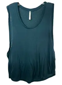 Fabletics Large Top Muscle Tank Teal Burnout Sleeveless Hippie Athletic 1777