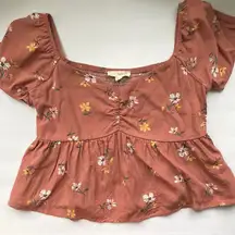 L.A. Hearts Pac Sun smocked floral boho crop blouse, size small