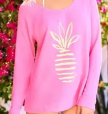Lilly Pulitzer Sandy‎ Popover Sweatshirt Crew Neck Tiki Pink Striped Pineapple