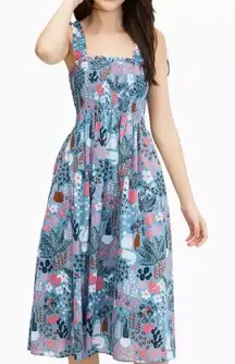 Kate Spade Dress Size XS‎ Tank Floral Midi Smocked Botanical Boho Garden Posy