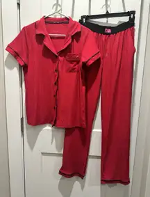 Women’s Betsey Johnson Red Pajama Set Size Small Black Trim LS Top Pants Box A