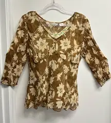 Tommy Bahama Floral Cream and Brown Blouse with Polka Dot tank